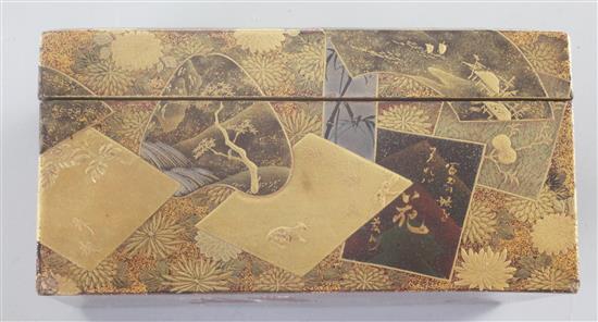 A fine Japanese multi-technique lacquer rectangular box, Meiji period, width 10.7cm